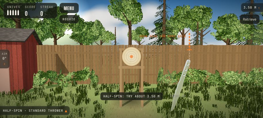 Backyard range with a wooden target and the throwing line